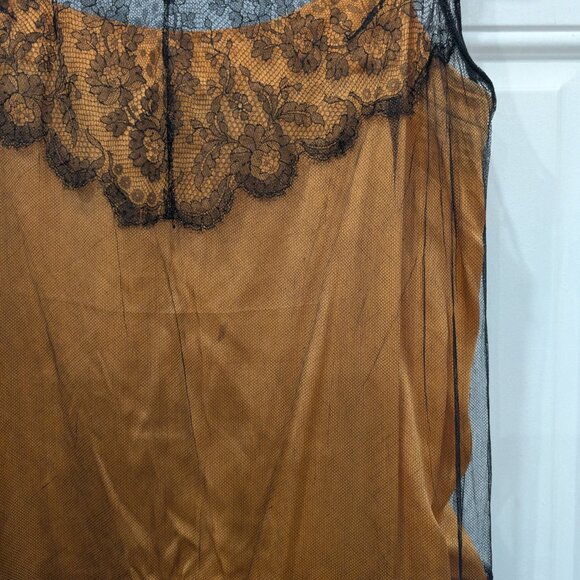 Antique Vintage 1920s Drop Waist Dress Orange Black Lace Medium Art Deco Flapper - Picture 7 of 9